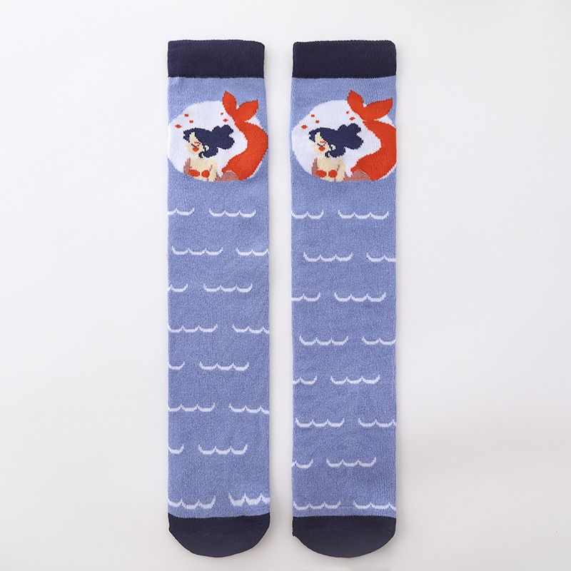 Kinderkleidung INS neue Kindersocken Baumwollsocken Mittelrohr Mädchen Cartoon Meerjungfrau Kniestrümpfe Flut_voghion.com
