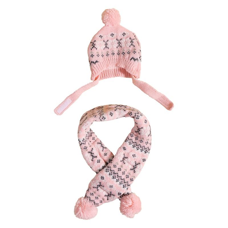 Christmas New Pet Dog Knitted Cute Warm Pom Snowflake Triangle Plaid Multi-color Scarf Hat Set_voghion.com