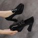 Högklackade Pumps För Damer Eleganta Ankelremmar Bröllopsskor Metall Enfärgade Tjocka Klackskor_voghion.com