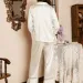 2025 New Women's Spring And Autumn Silk Color Dungaree Striped Lace Patchwork Sleeve Long Pants Pama Set Homewear_voghion.com