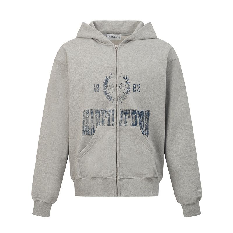 Vintage pound vintage outlets do old effect print loose zipper hoodie for men new autumn and winter_voghion.com
