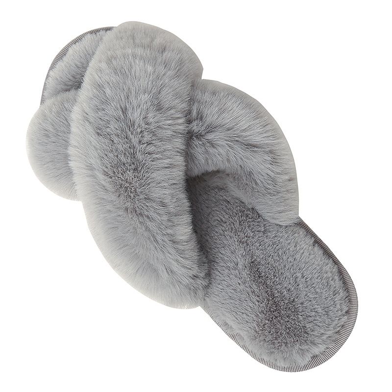 Cross-border  Slippers Winter Plush Cross Belt Cotton Indoor Warm Fluffy Slippers Women's High and Low Big Rabbit Hair_voghion.com