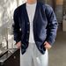 Men's Solid V-Neck Knit Cardigan - Lightweight Open Front Sweater For Autumn, Casual Loose Fit, Versatile Styling_voghion.com