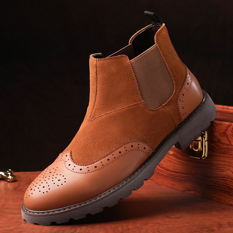Zapatos de hombre, zapatos de cuero, botas Martin, botas cortas de cuero genuino para hombre, estilo retro británico, botas casuales de cuero_voghion.com