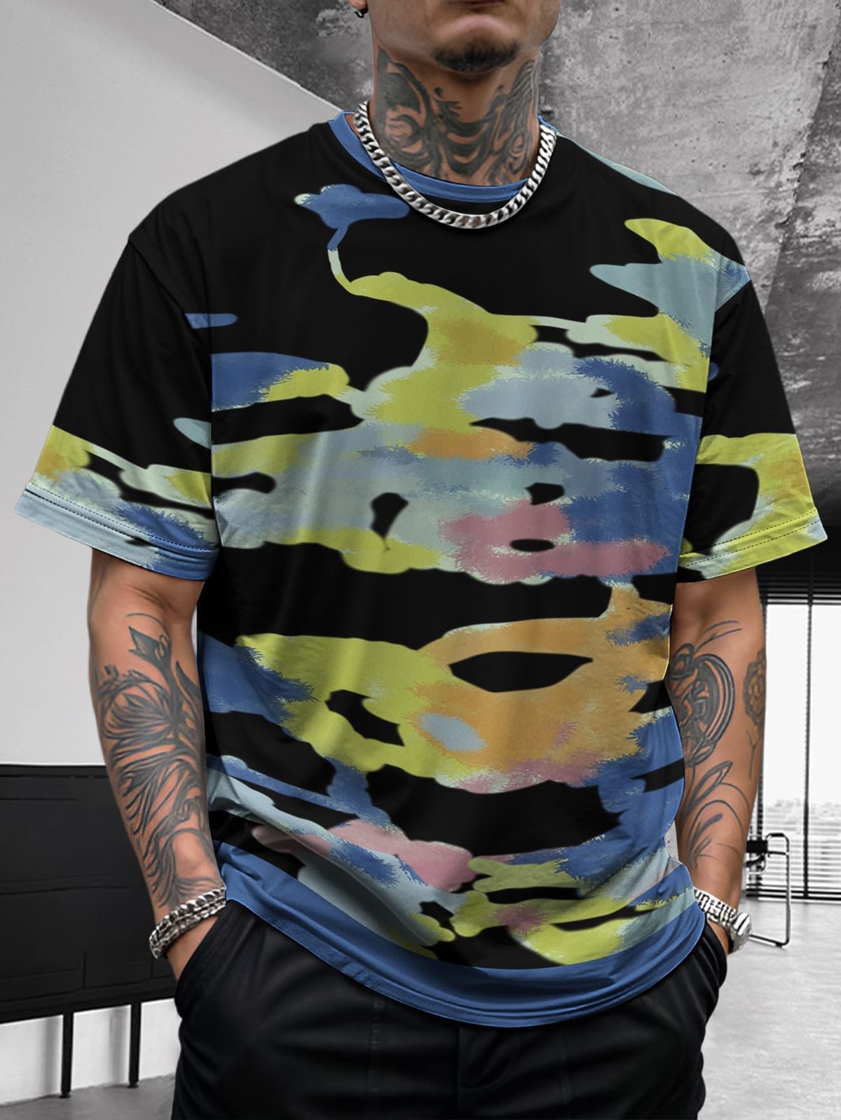 Summer New Men's Contrasting Color Street Style Patchwork Fashion Casual Versatile Breathable Short Sleeved Shirt_voghion.com