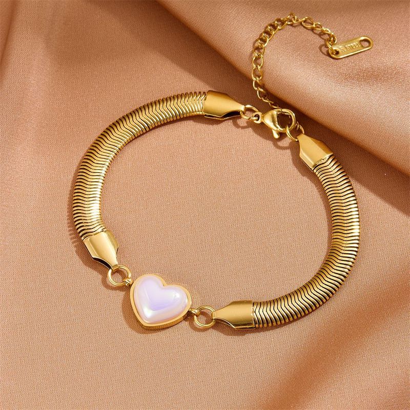 Bracciale con catena a forma di osso di serpente, in acciaio inossidabile, con design di nicchia alla moda, da 6 mm di larghezza, con perle a forma di cuore_voghion.com