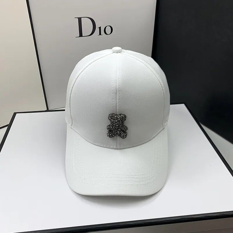 Summer Baseball Cap for Women Fashion designer Cute Bear Rhinestone Caps Hip hop SunHats Visors Kpop Beach hat chapeu_voghion.com