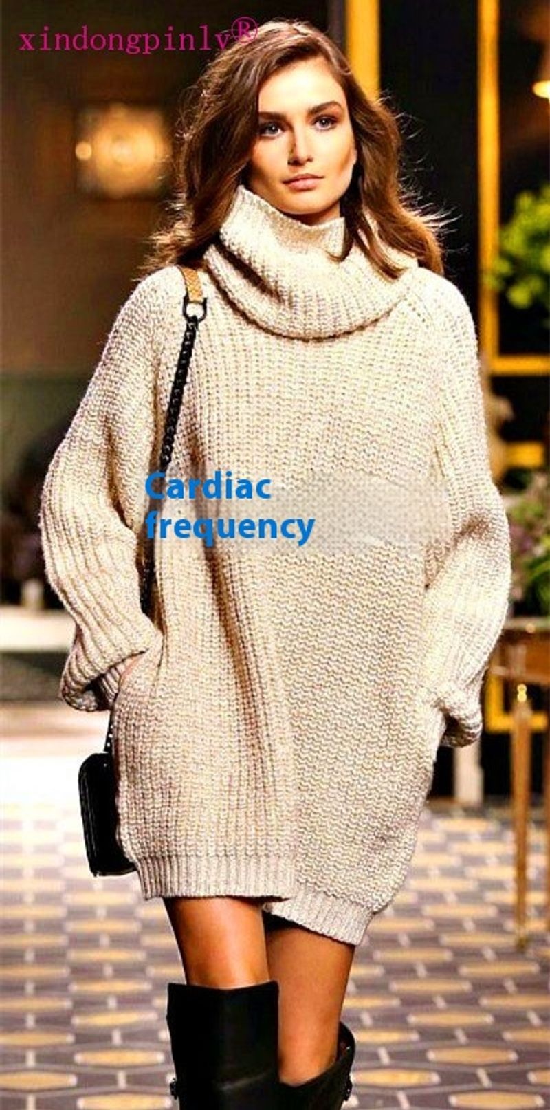 Giacca maglione a maniche corte con collo alto e tasca larga da donna in maglia taglie forti autunno e inverno 2024_voghion.com