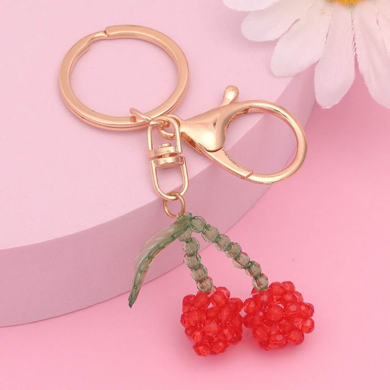New Korean Fashion Simple Cute Fruit Cherry Women Keychain Bag Pendant Hanging Decoration Versatile_voghion.com