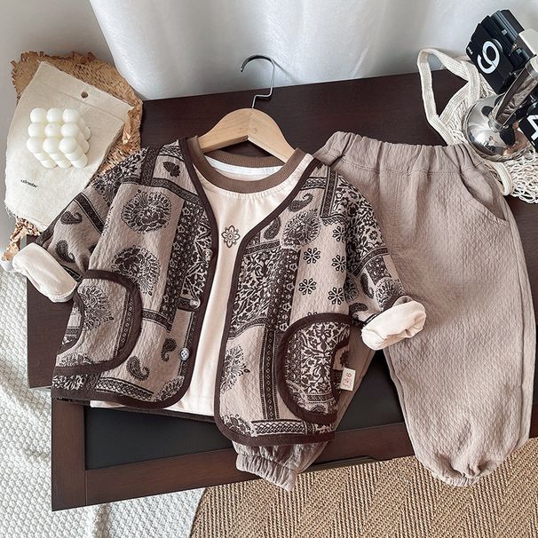 Beebi pikkade varrukatega sügisülikond poistele 2025. aasta uus laste kevad- ja sügisstiilis stiilne mantel sügisene retro kolmeosaline ülikond_voghion.com