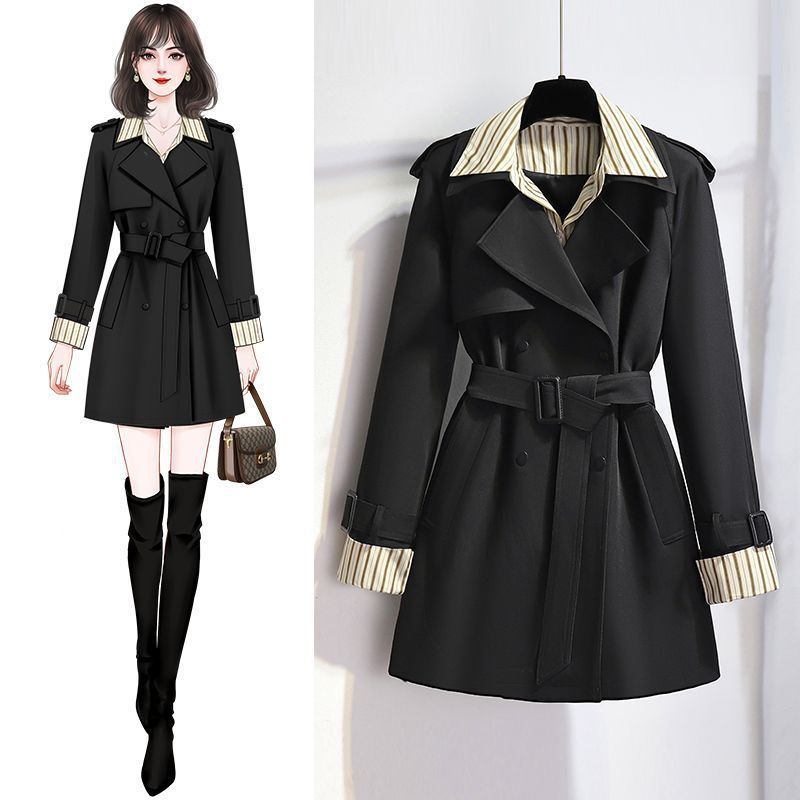 ​​Damen Trenchcoat in mittlerer Länge – Fake-Zweiteiler-Shirt-Spleiß-Design, elegant und vielseitig für Herbst und Winter​​_voghion.com