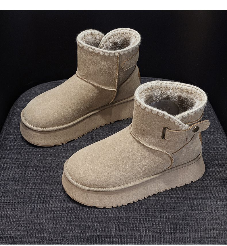 Snow Boots Women's Wool Woven V-port Thick Bottom Side Buckle Thickened Casual Cold-proof Small Snow Cotton_voghion.com