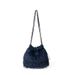 Broken hole denim shoulder sequined mesh, new bucket bag, niche design, high-end feel, large capacity armpit bag_voghion.com