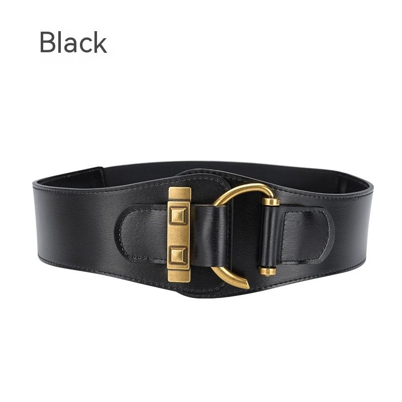 Boutique Women's Genuine Cowhide Wide Needle Button Waist Belt Fashion Decoration Jeans Dress Accessories Waist Cover Couple Premium Gift_voghion.com