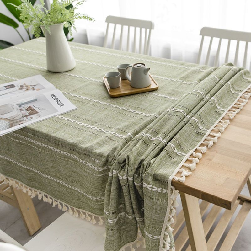 Ins Girl Heart Cotton Linen Fabric Fresh Style Square Tassel Dining Tablecloth Rectangular Table Student Study Cloth_voghion.com