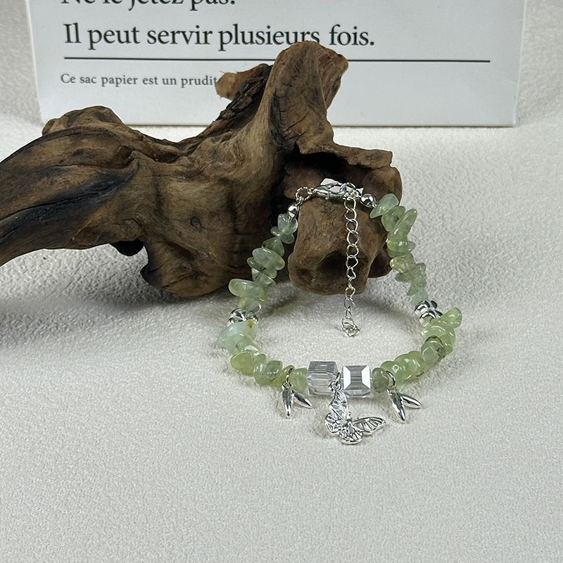 Nova pulseira com pingente de pedra britada irregular de cristal natural com zircônia incrustada em blocos de cores_voghion.com