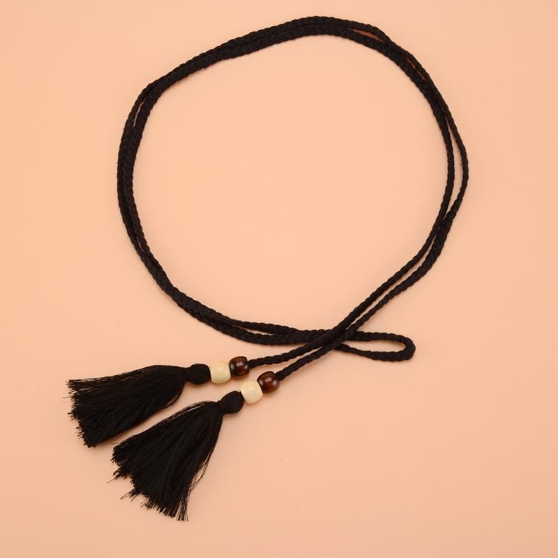 Wenyi Fan Cotton Rope Woven Waist Chain with Skirt Women's Long Knot Belt Tassel Decoration Narrow Waist Rope Wholesale_voghion.com