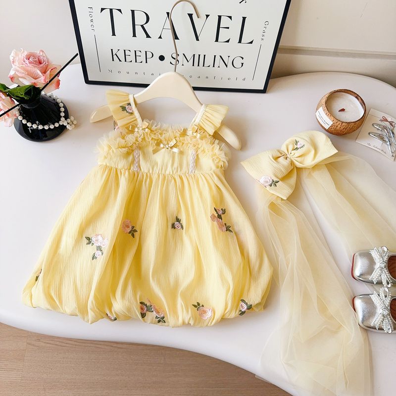 Kids’ Clothing Girls Sleeveless Dress New Summer Girl Baby Bow Sweet Bud Suspender Dress With Hairpin_voghion.com