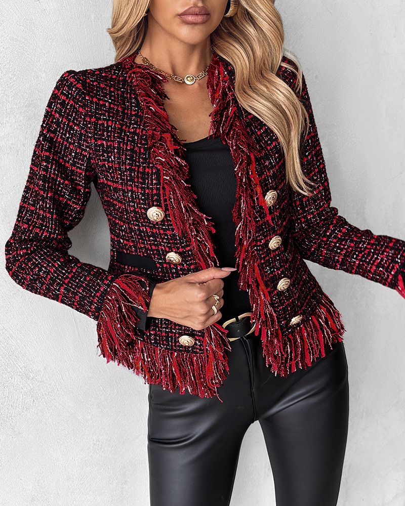 Giacca in tweed con temperamento per abbigliamento femminile_voghion.com