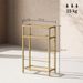 Narrow Side Table, 3-Tier End Table With Tempered Glass Tabletop, Gold Tone_voghion.com