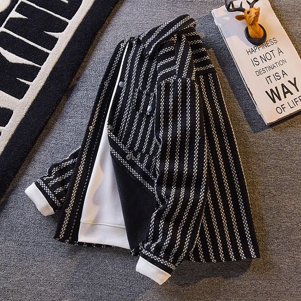 Camicia casual da uomo in denim a righe retrò - Giacca con bottoni e vestibilità ampia per primavera e autunno_voghion.com