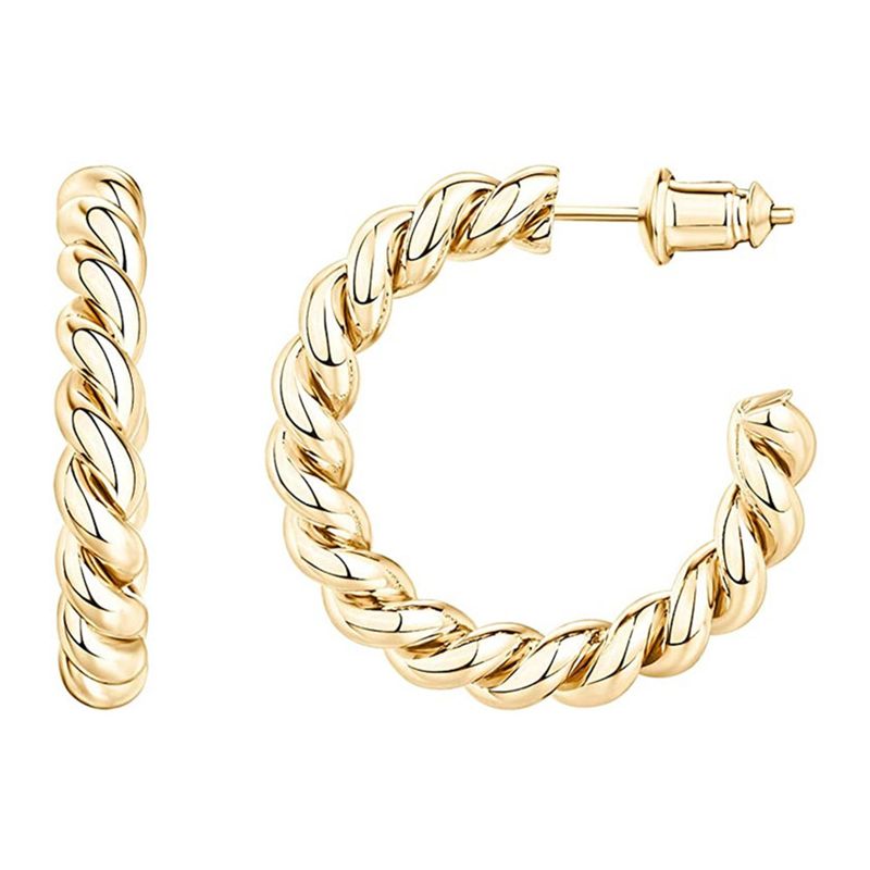 Cao Shi's Creative Geometry Fried Dough Twists C-shaped Simple Metal Earrings_voghion.com