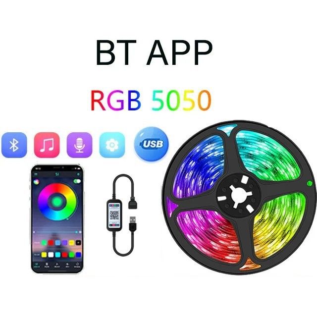 Strisce luminose a LED RGB 5050 con Bluetooth e telecomando a 24 tasti, strisce luminose flessibili 5V alimentate tramite USB per decorazioni domestiche, illuminazione d'atmosfera, feste_voghion.com