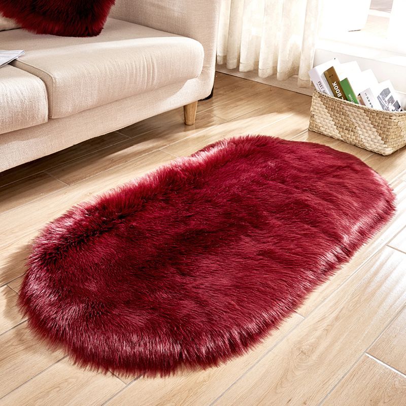 Luxury Plush Oval Area Rug For Bedroom & Living Room - Soft Faux Wool Machine Washable Carpet - Modern Minimalist Solid Color Floor Mat_voghion.com