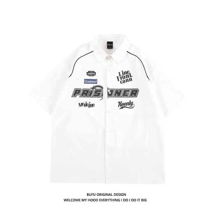 Herrenbekleidung ins trendige Retro coole Street-Shirt-Jacke Männer und Frauen Sommer lose High-End-Arbeitskleidung Kurzarmhemd_voghion.com