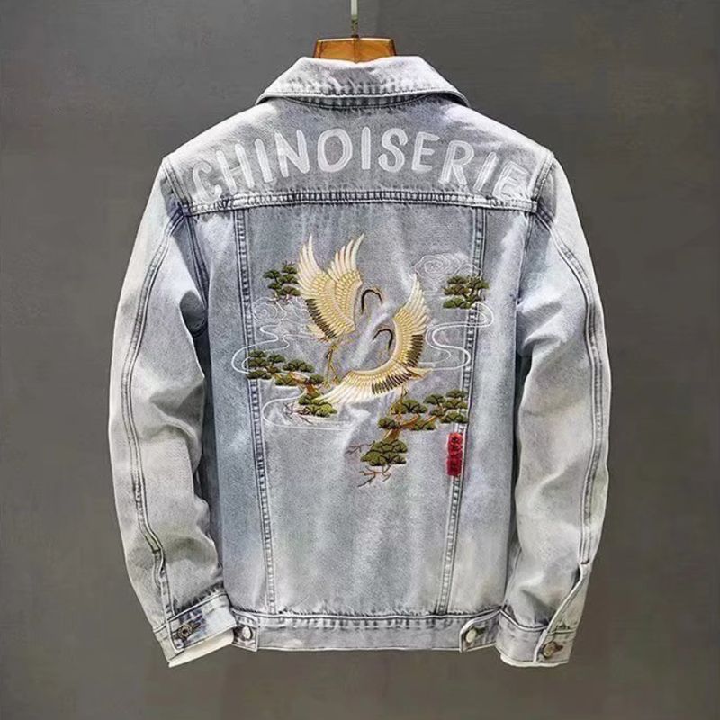 Herrenbekleidung Chinesische Modemarke Bestickte Jeansjacke Für Männer Frühling Neuer Stil Nationaler Trend Print Schlanke Stretchjacke Alle Match Tops_voghion.com