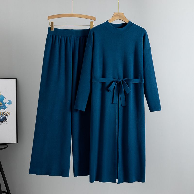 Vêtements pour femmes pour femmes au printemps et en automne, nouvelles robes tricotées amples fendues à la mode, pantalons larges, costumes deux pièces_voghion.com