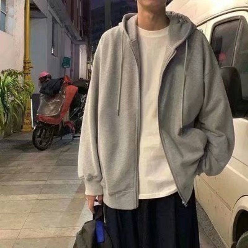 ​​Unisex Zip-Up Hoodie – Oversized Streetwear Fleece Lined Sweatshirt With Drop Shoulder (M-5XL, Black/Grey, Regular & Fleece Lined Options)​​_voghion.com