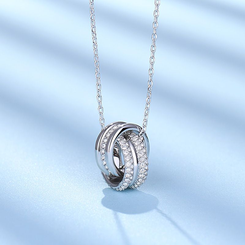 Jewelry Ladies Gold Silver Jewelry Metal Electroplating Jewelry Interlocking Double Ring For Women Good Luck Crystal Element Clavicle Necklace Fashio_voghion.com