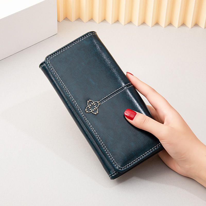 Geldbörse Kartenetuis Damen Geldbörse Lange Geldbörse aus gewachstem Leder Retro Reißverschluss Große Kapazität Clutch Bag Für Damen_voghion.com