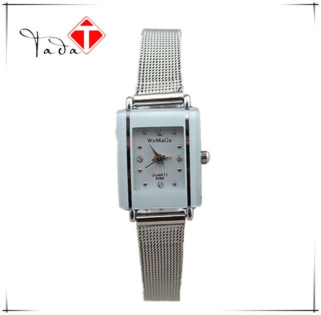 womage9366 Orologio al quarzo per uomo e donna con cinturino in maglia argentata e testa quadrata_voghion.com