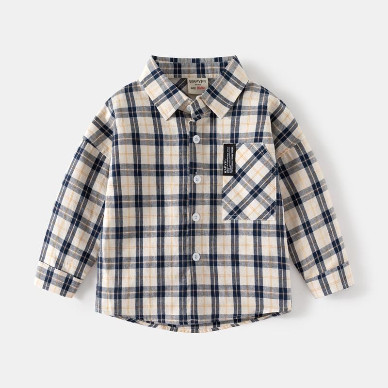 Children's Plaid Shirt Children's Baby Wide Shoulder Long Sleeve Fashion Boy's Shirt_voghion.com