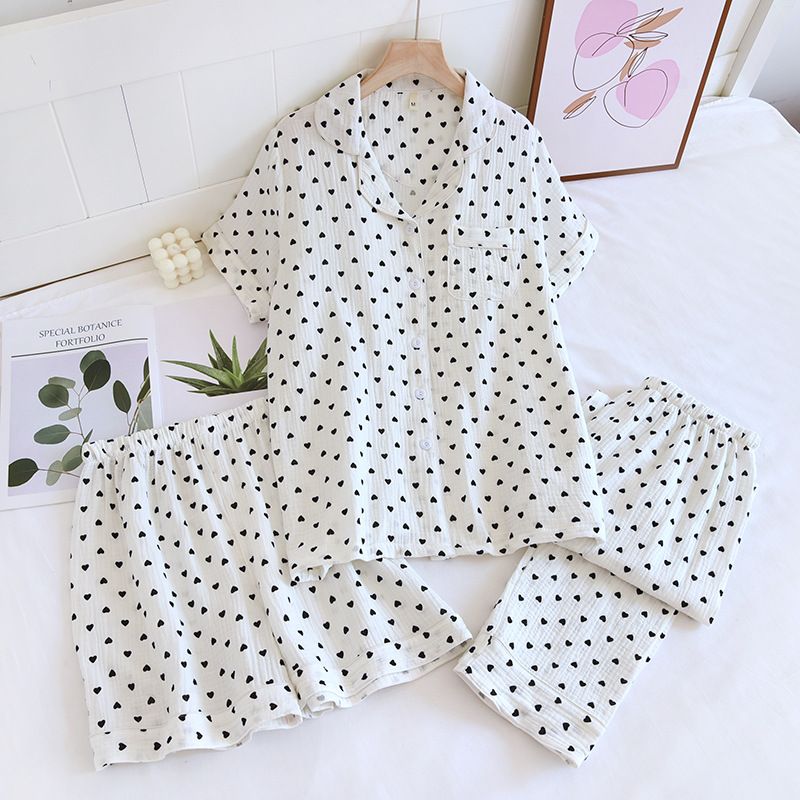 Women’S Clothing Double Layer Pure Cotton Gauze Thin Short Sleeved Trousers Shorts Pure Cotton Crepe Home Clothes_voghion.com