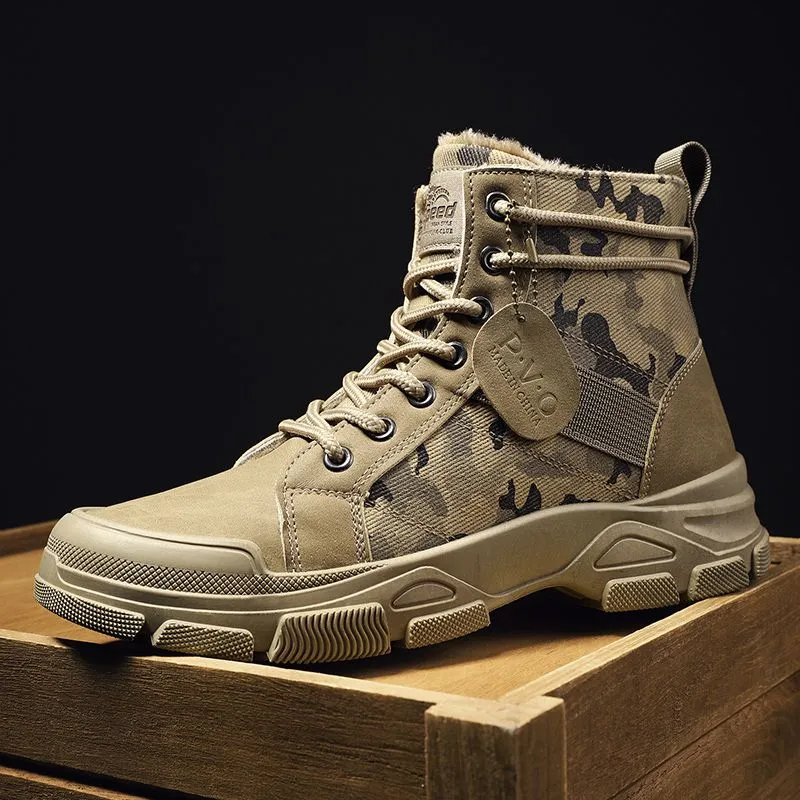 Marque populaire automne et hiver nouveaux hommes camouflage tendance décontracté chaleur Martin bottes avec peluche_voghion.com