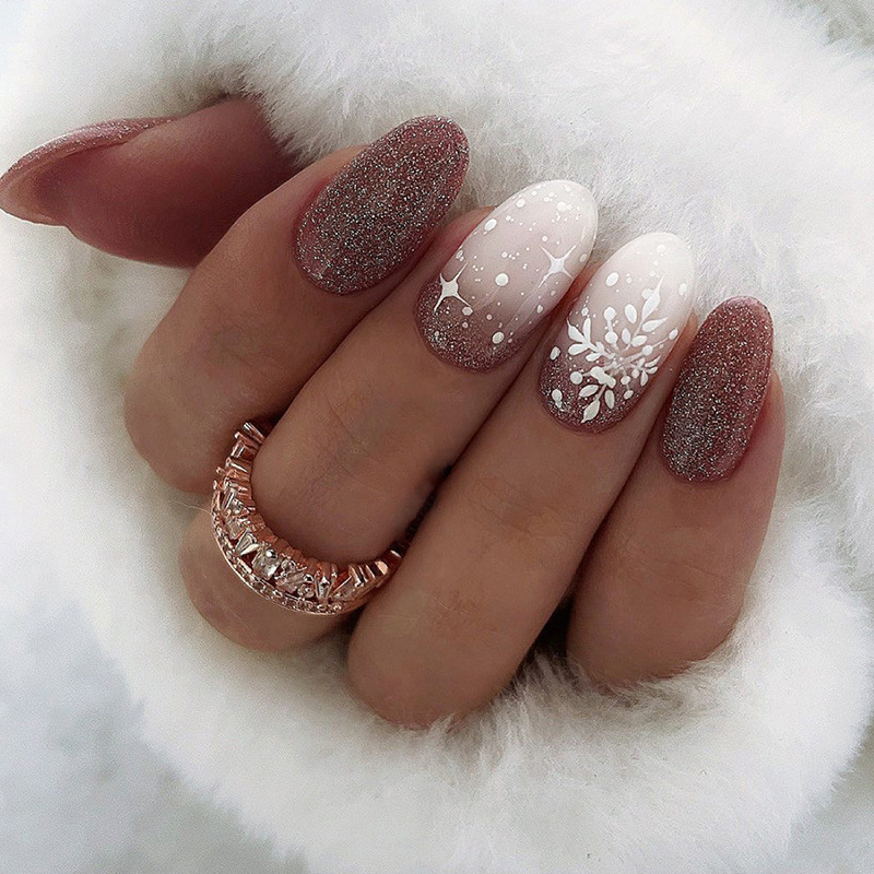 Cabeza ovalada, 24 Uds., uñas postizas cortas de almendra con diseño de mariposa, puntas de uñas terminadas usables, Cov completo_voghion.com