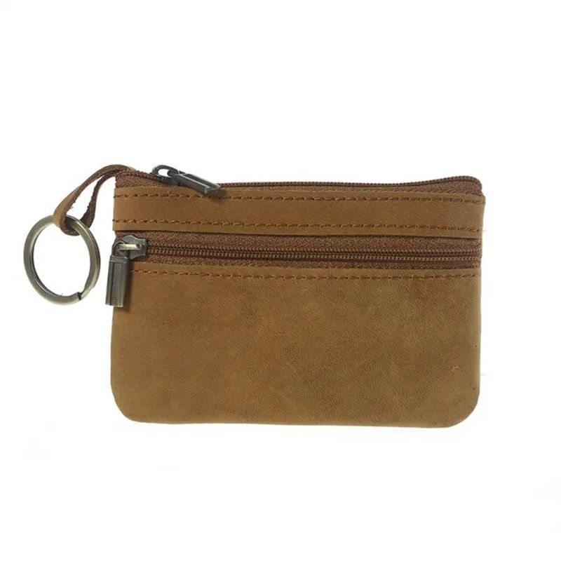 Fraen Männer Retro Rëndleder Schlank Schlëssel Portemonnaie Mat Reißverschluss Rondem Portemonnaie Solid Nei Moud Unisex Handtasche 11.5x75cm_voghion.com