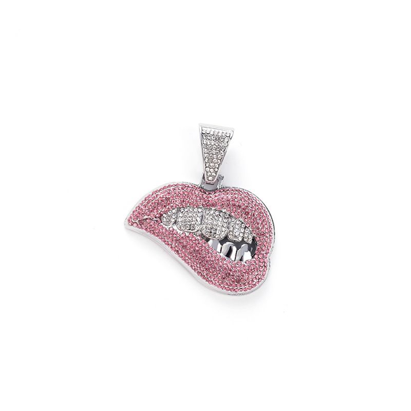 Personalized Color Diamond Sexy Lipstick Fashion Creative Pendant Hip Hop Cuban Chain Accessories Men's Necklace_voghion.com