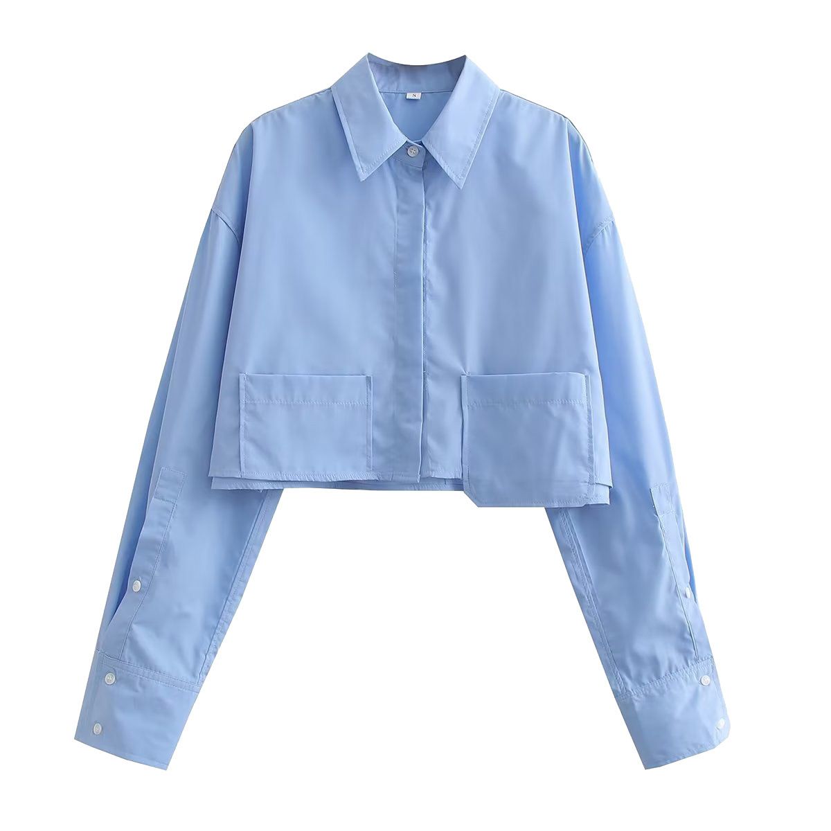Women's 2024 Spring New 6-Color Pocket Decorative Short Shirt_voghion.com