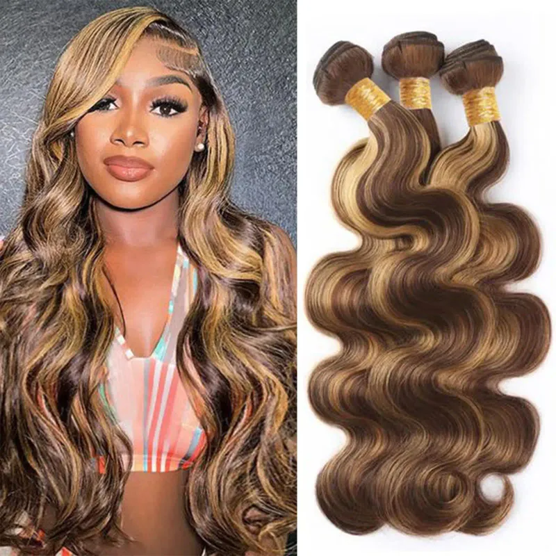 P4/27 Highlight Human Hair Bundles Body Wave Ombre Blonde Extensions Wavy Brazilian Weave_voghion.com