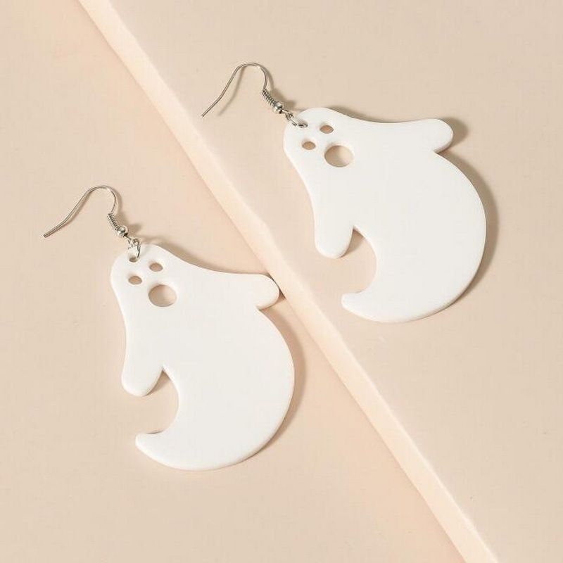 Halloween asymmetrical glitter letters horror pumpkin knife ghost skull skeleton spider acrylic exaggerated earrings_voghion.com