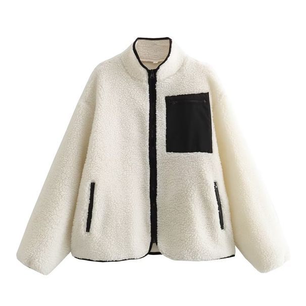 Women s clothing autumn and winter new lazy style contrasting Teddy plush coat_voghion.com
