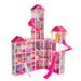 Mother & Kids Princess Castle Playhouse Toy Girls DIY Dollhouse Pool Balcony, Multi-Room Villa Playset, Pretend Play Gift For Kids (2 Floors, 4 Rooms)_voghion.com