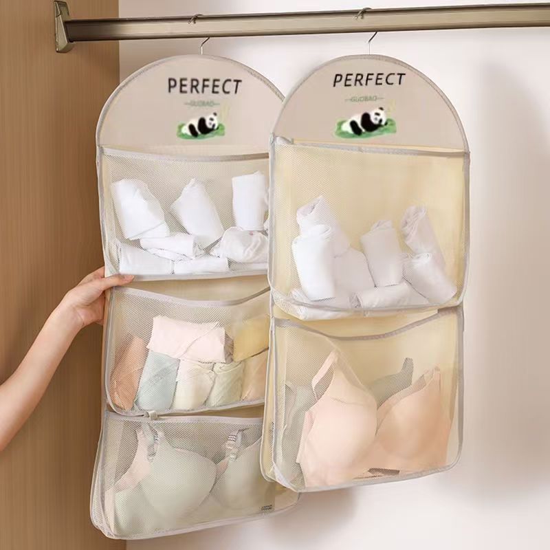 Borsa portaoggetti a forma di panda appesa, per la casa, camera da letto, biancheria intima, calzini, biancheria intima, borsa portaoggetti a rete multistrato_voghion.com
