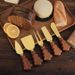 Christmas Tree Handle Acacia Wood Cheese Knife And Fork 6-Piece Set With Wooden Stand_voghion.com
