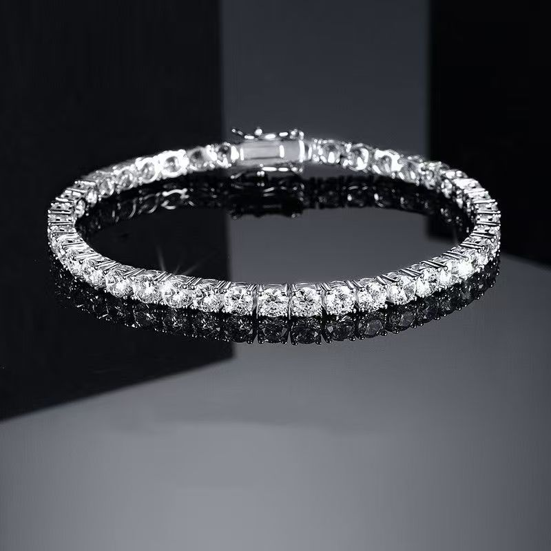 Brass Casual Classic Style Round Plating Inlay Zircon Tennis Bracelet_voghion.com