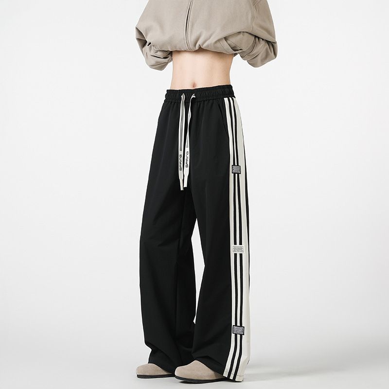 Herrenbekleidung Hosen Gerade Retro Sommer Freizeithose - Retro Loose Fit Streetwear Jogger mit drei Streifen, geradem Bein und Drop Cuff Design_voghion.com